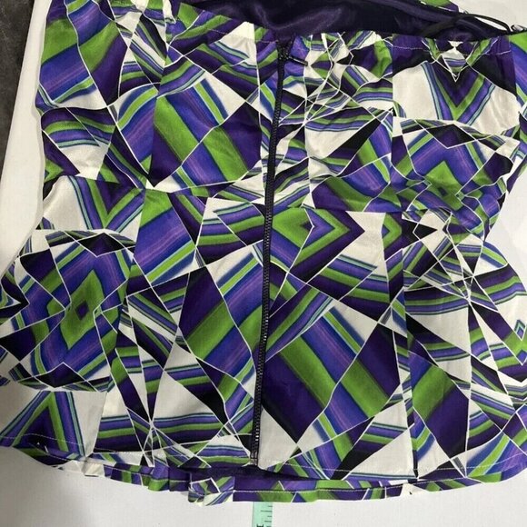 Bebe Silk Halter Top Sz M Y2K Multicolor Bandana Tie Waist Pleated Corset Glam - Picture 9 of 9